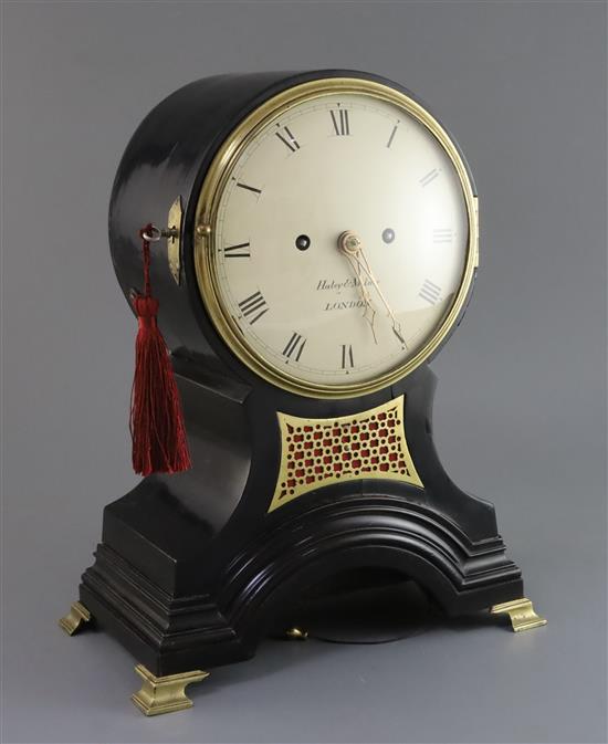 Hayley and Milner. A George III ebonised hour repeating bracket clock, height 14.5in.